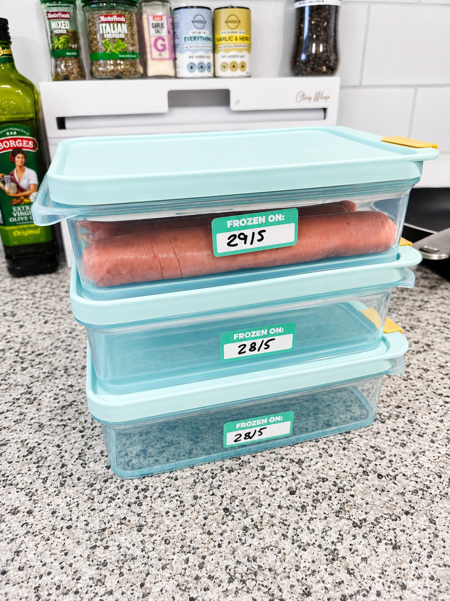 Frozen On labels used on freezer containers