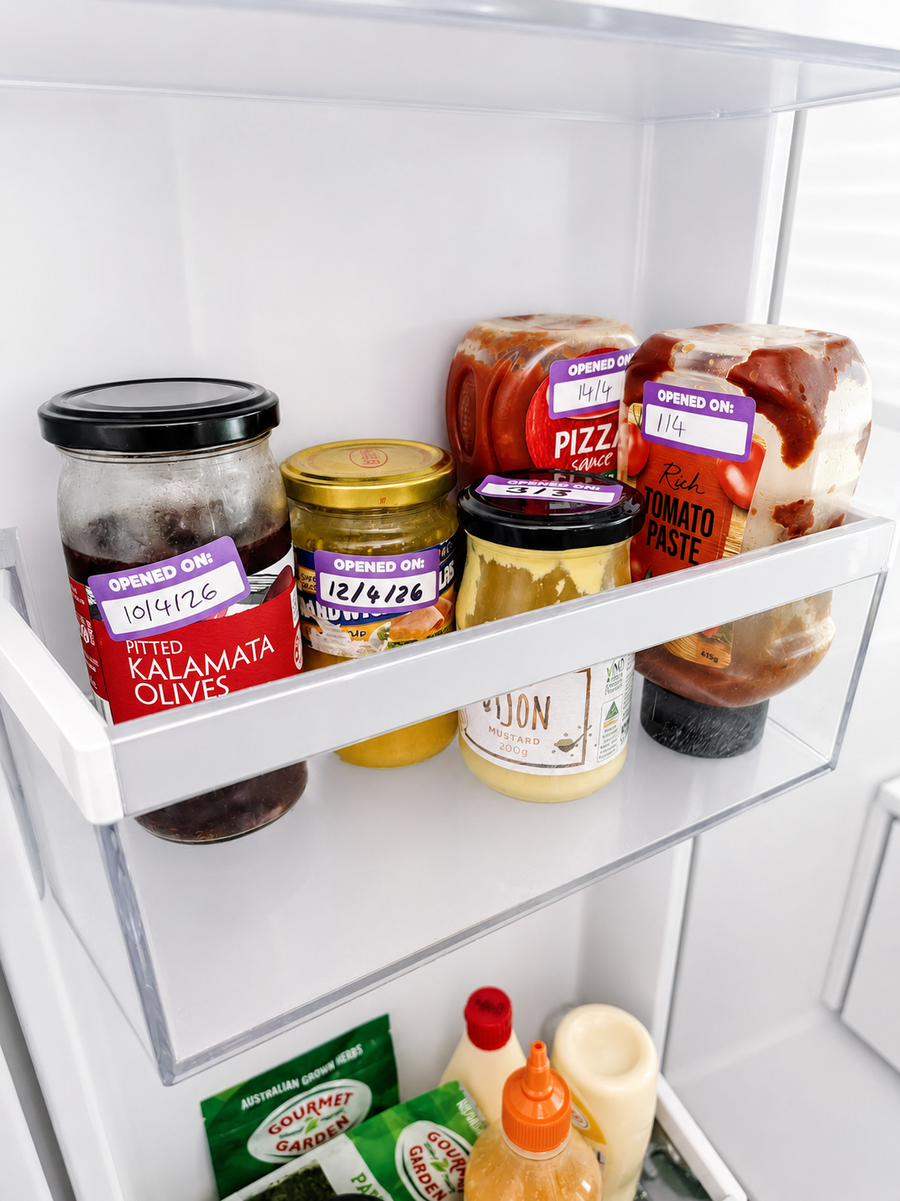 Opened On labels used on jars in a fridge